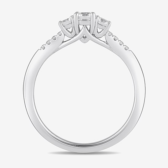 Love Lives Forever Love Lives Forever (H-I / Si2) Womens 3/4 CT. T.W. Lab Grown White Diamond 10K Gold Round Side Stone 3-Stone Engagement Ring