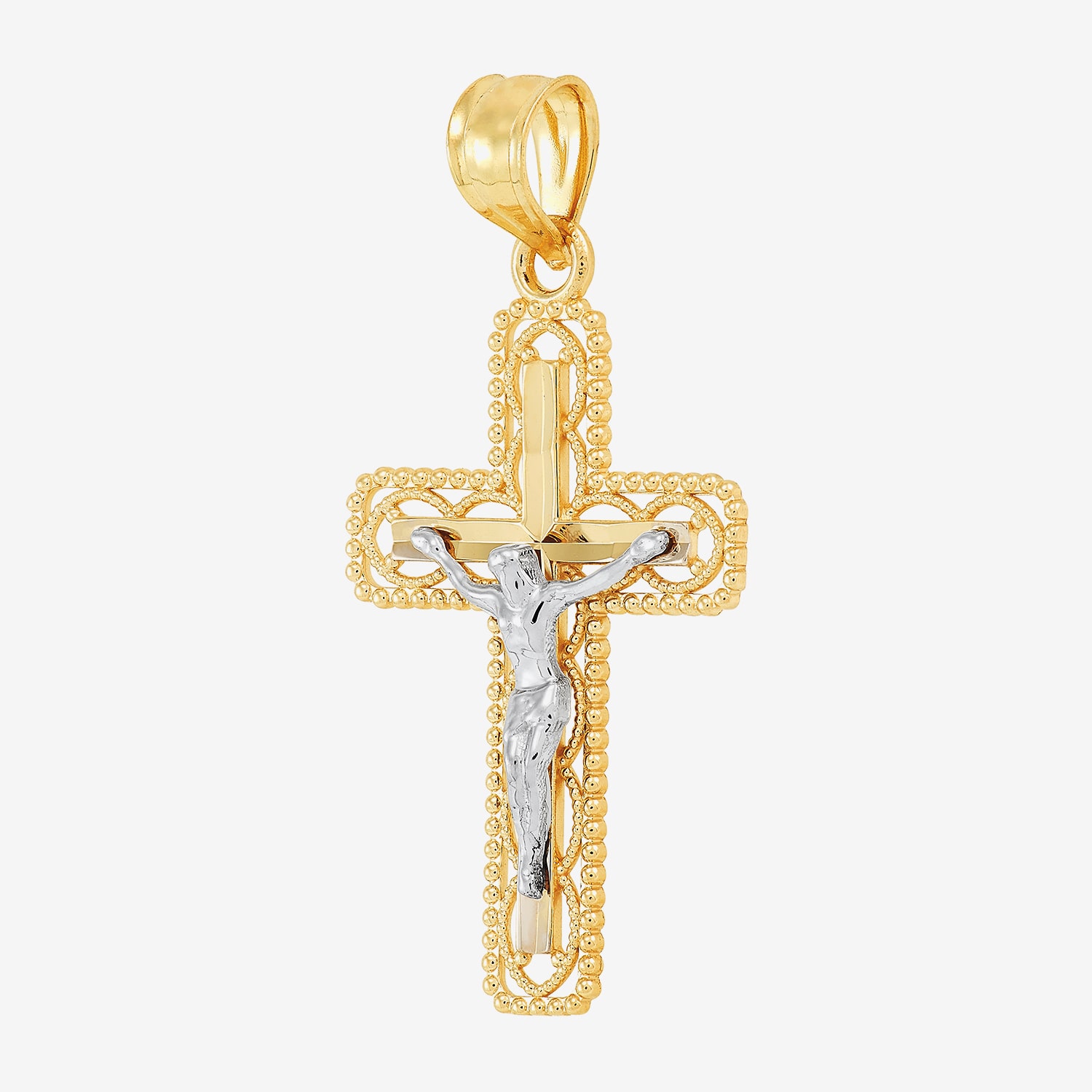 Crucifix Unisex Adult 14K Two Tone Gold Cross Pendant