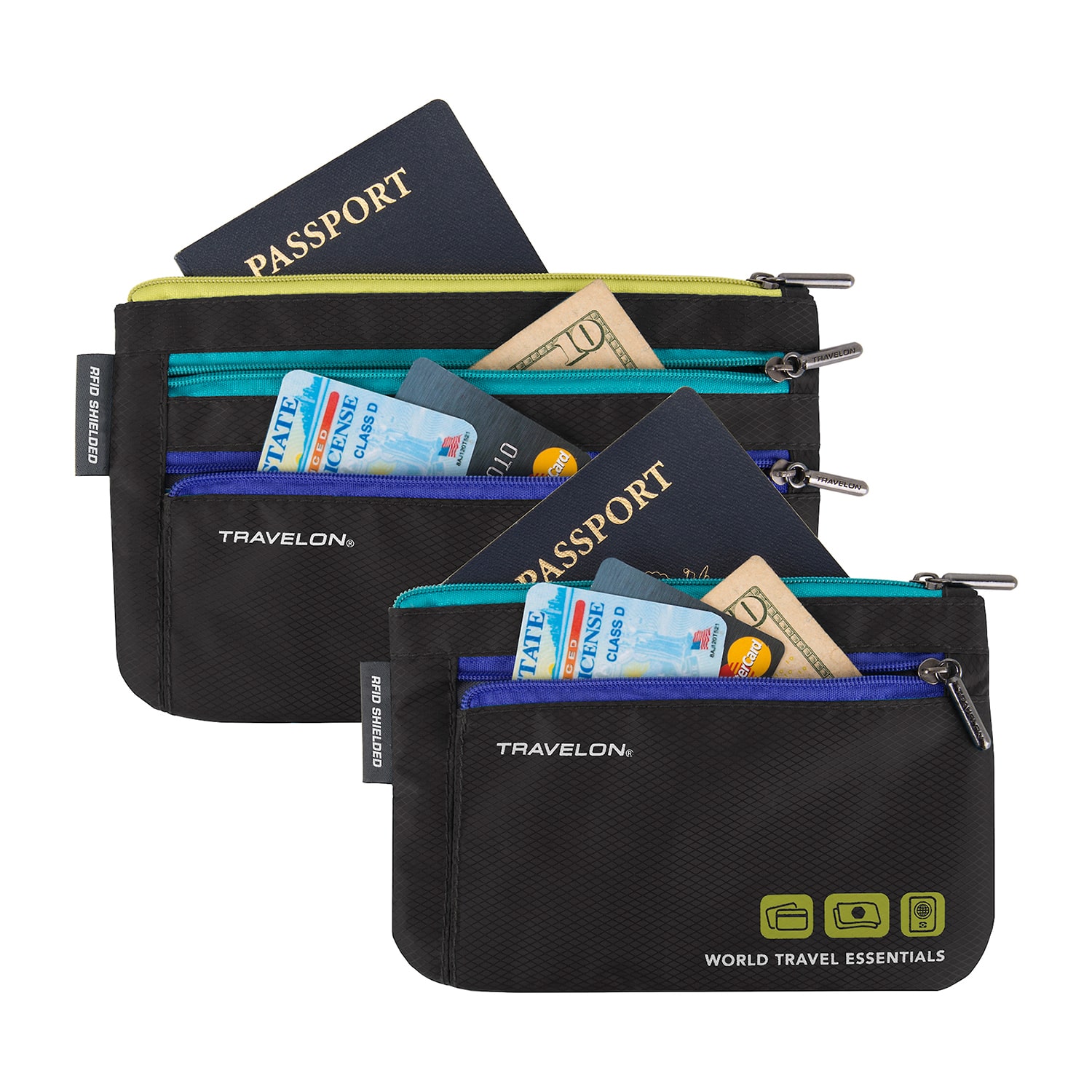 Travelon World Travel Essentials Set of 2 Currency and Passport Organizers