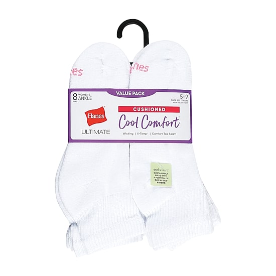 Hanes Cool Comfort Cushion Womens Multi-Pack 8 Pair Quarter Ankle Socks