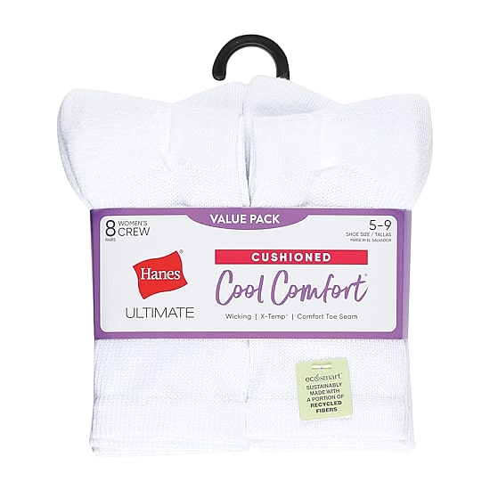 Hanes Cool Comfort Cushion Womens 8 Pair Crew Socks