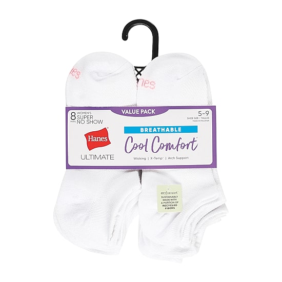 Hanes Cool Comfort Super No Show Womens Breathable Multi-Pack 8 Pair Liner Socks