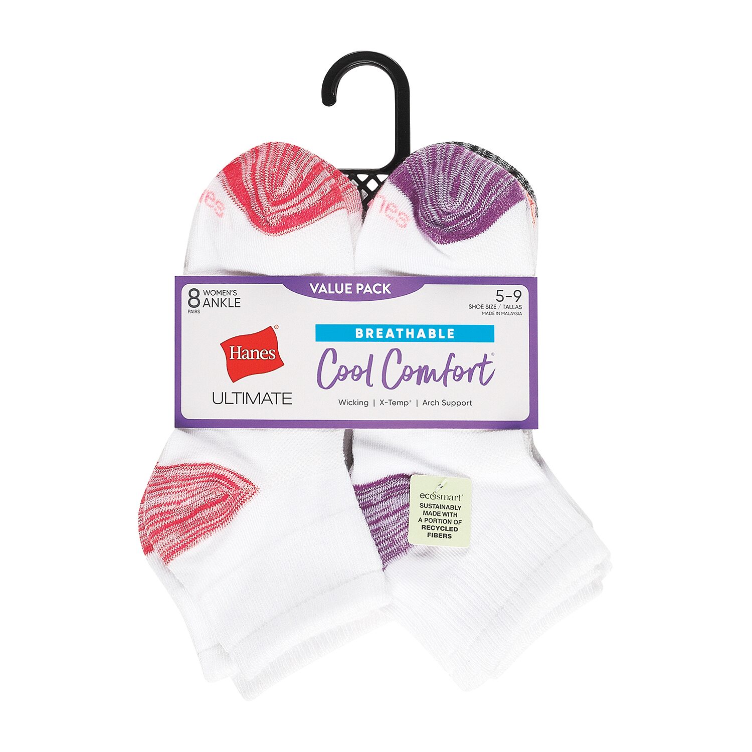 Hanes Cool Comfort Womens Breathable Multi-Pack 8 Pair Quarter Ankle Socks