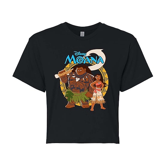 Moana And Maui Cropped Tee Womens Juniors Crew Neck Short Sleeve Regular Fit Moana Graphic T-Shirt