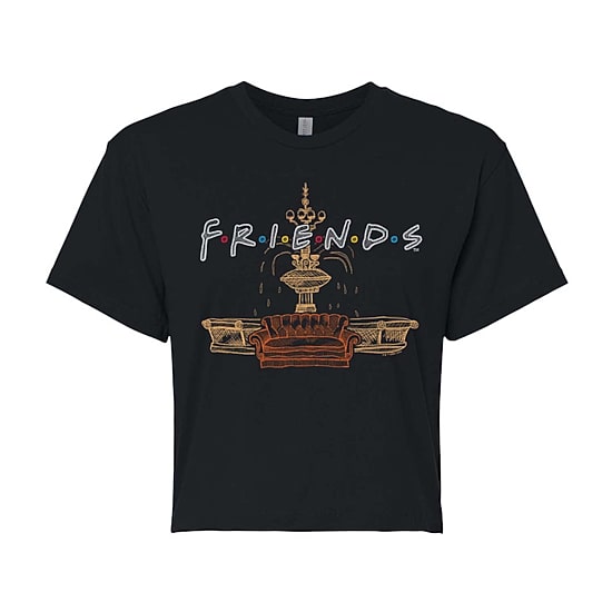 Friends Fountain Cropped Tee Womens Juniors Crew Neck Short Sleeve Regular Fit Friends Graphic T-Shirt