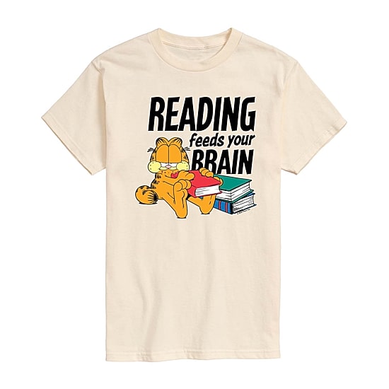 Garfield Reading Feeds The Brain Tee Womens Juniors Crew Neck Short Sleeve Regular Fit Garfield Graphic T-Shirt