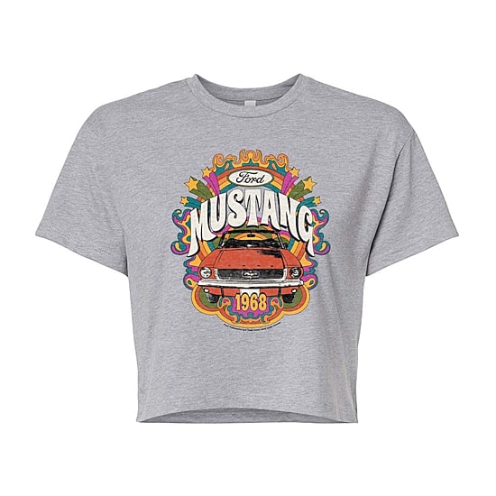 Ford Mustang Cropped Tee Womens Juniors Crew Neck Short Sleeve Regular Fit Graphic T-Shirt