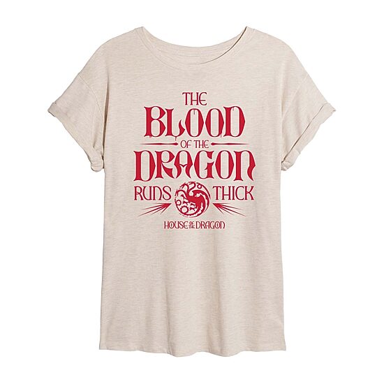 Game Of Thrones House Of Dragon Blood Tee Womens Juniors Crew Neck Short Sleeve Oversized Graphic T-Shirt