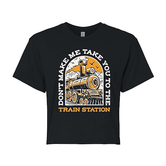Yellowstone Train Station Cropped Tee Womens Juniors Crew Neck Short Sleeve Regular Fit Graphic T-Shirt