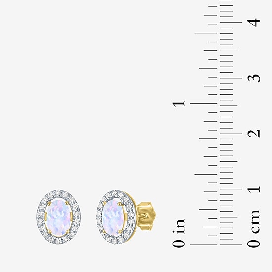 Diamond Accent Lab Created White Opal 10K Gold 9.5mm Stud Earrings