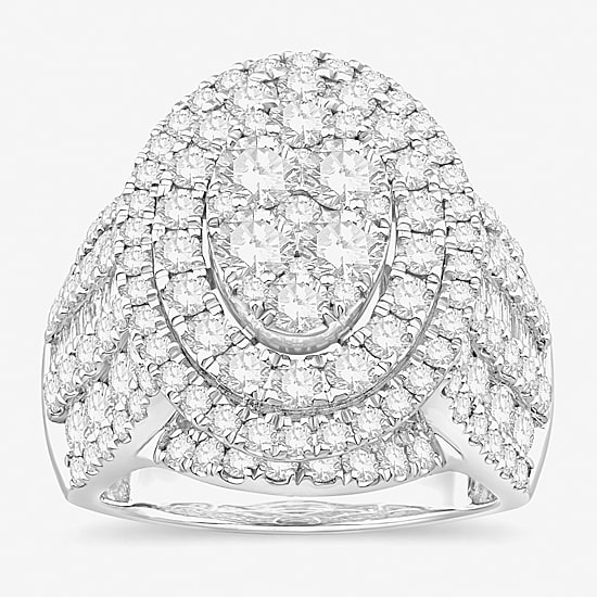 Womens 4 CT. T.W. Natural White Diamond 10K Gold Oval Halo Engagement Ring
