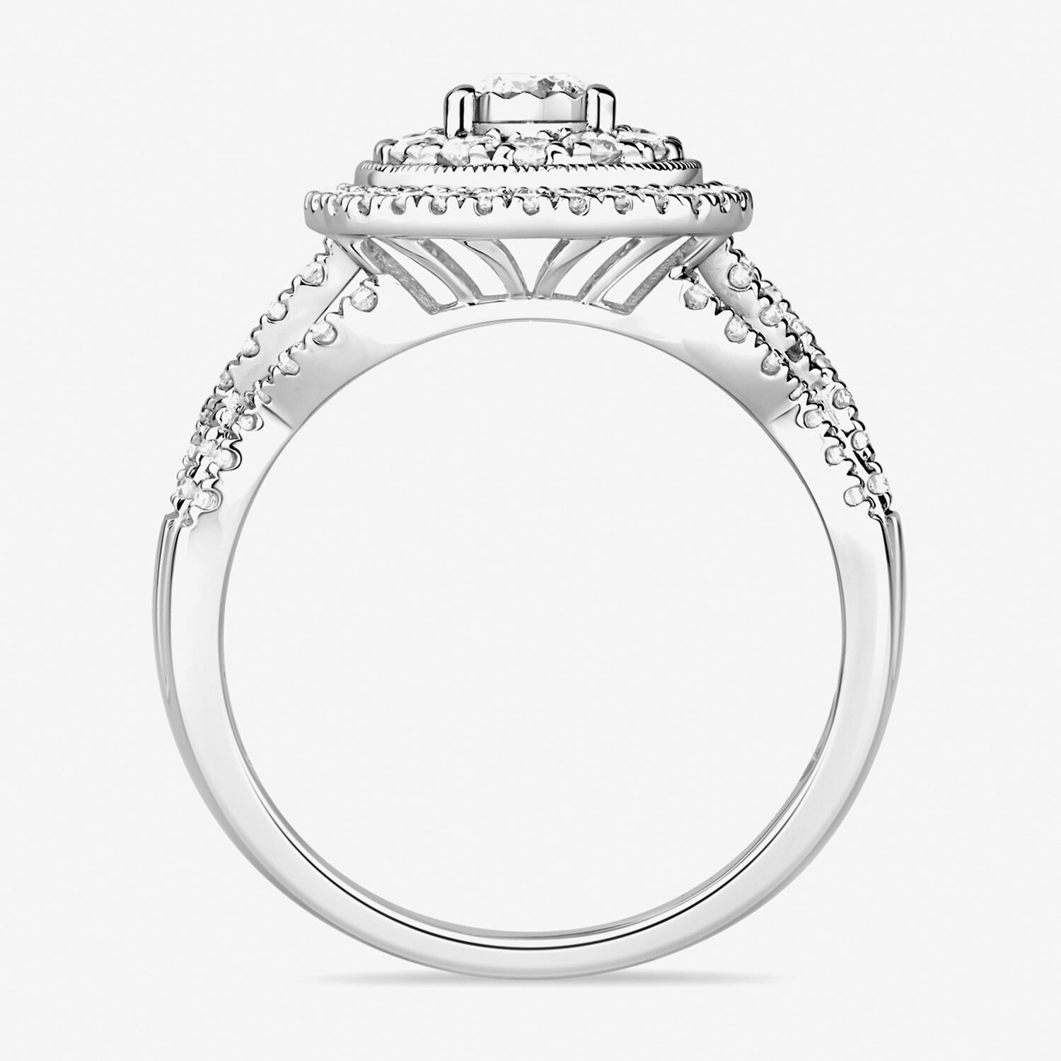 Womens 1 CT. T.W. Natural White Diamond 10K Gold Round Side Stone Halo Engagement Ring