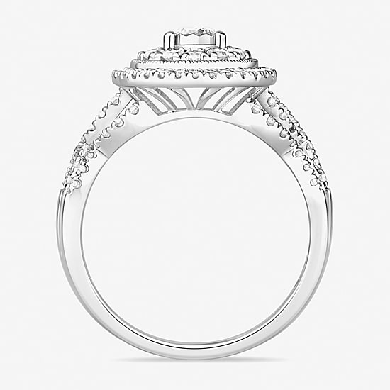 Womens 1 CT. T.W. Natural White Diamond 10K Gold Round Side Stone Halo Engagement Ring