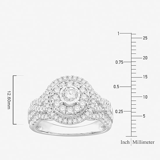 Womens 1 CT. T.W. Natural White Diamond 10K Gold Round Side Stone Halo Engagement Ring