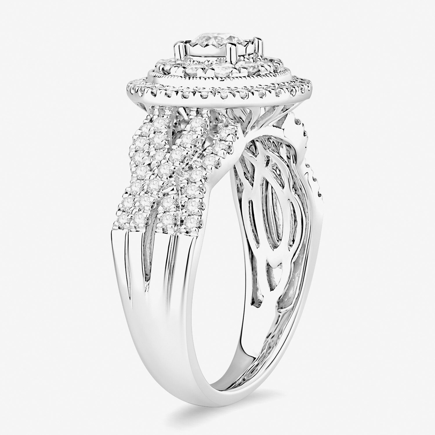 Womens 1 CT. T.W. Natural White Diamond 10K Gold Round Side Stone Halo Engagement Ring