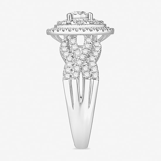 Womens 1 CT. T.W. Natural White Diamond 10K Gold Round Side Stone Halo Engagement Ring
