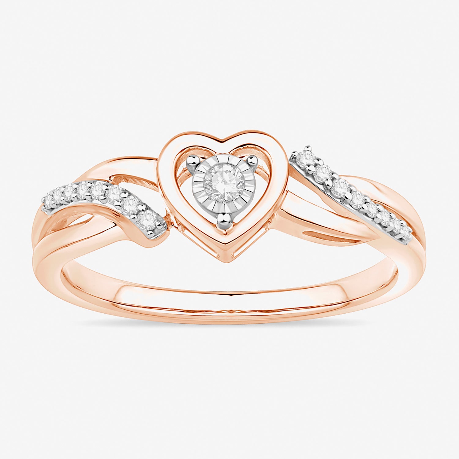 Promise My Love Womens 1/10 CT. T.W. Natural White Diamond 10K Gold Heart Ring