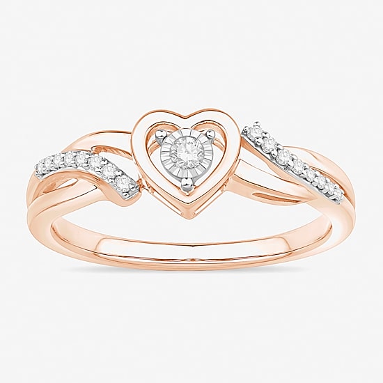 Promise My Love Womens 1/10 CT. T.W. Natural White Diamond 10K Gold Heart Promise Ring