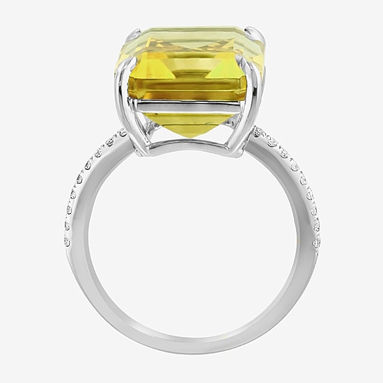 Effy Final Call Womens Genuine Yellow Quartz Sterling Silver Side Stone Cocktail Ring