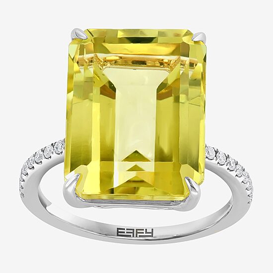 Effy Final Call Womens Genuine Yellow Quartz Sterling Silver Side Stone Cocktail Ring
