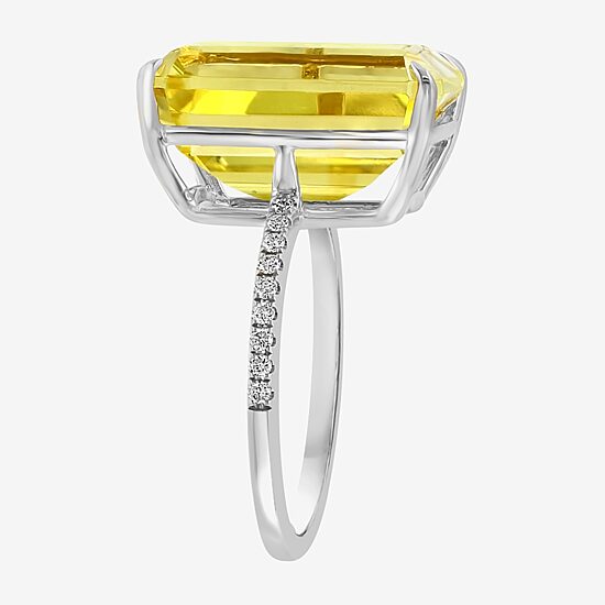 Effy Final Call Womens Genuine Yellow Quartz Sterling Silver Side Stone Cocktail Ring