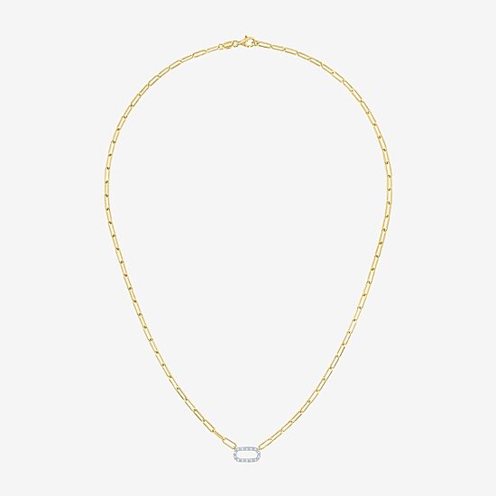 Yes, Please! (G-H / I1-12) Womens Diamond Accent Lab Grown White Diamond 14K Gold Over Silver Paperclip 18 Inch Pendant Necklace