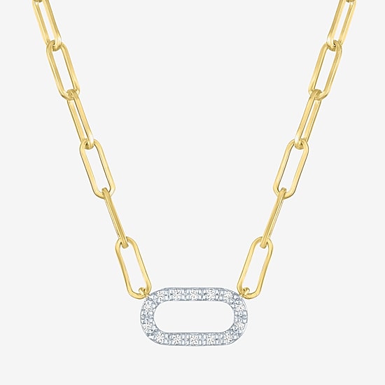 Yes, Please! (G-H / I1-12) Womens Diamond Accent Lab Grown White Diamond 14K Gold Over Silver Paperclip 18 Inch Pendant Necklace