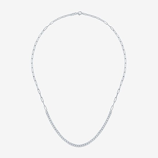 (G-H / I1-I2) Womens White Diamond Sterling Silver 13 Inch Tennis Necklace