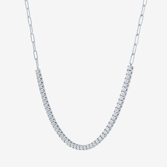 (G-H / I1-I2) Womens White Diamond Sterling Silver 13 Inch Tennis Necklace