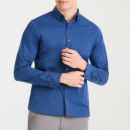 Van Heusen Everyday Defense Stain Shield Mens Long Sleeve Slim Fit Stretch Fabric Button-Down Shirt, X-large, Blue