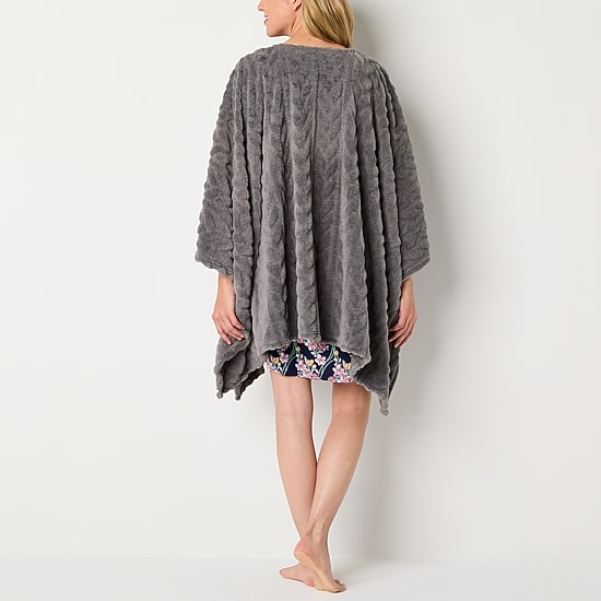 Liz Claiborne Poncho Womens Fleece Long Sleeve Mid Length Robe