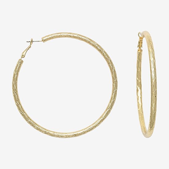 Bold Elements Diamond-Cut 79.1mm Womens 79.1mm Hoop Earrings