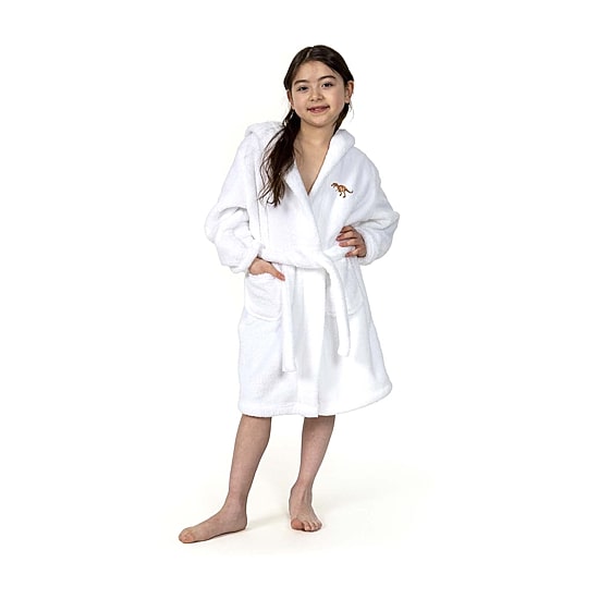 Linum Home Textiles Plush Dino Kids Bathrobe Unisex Long Sleeve Long Length Bathrobe