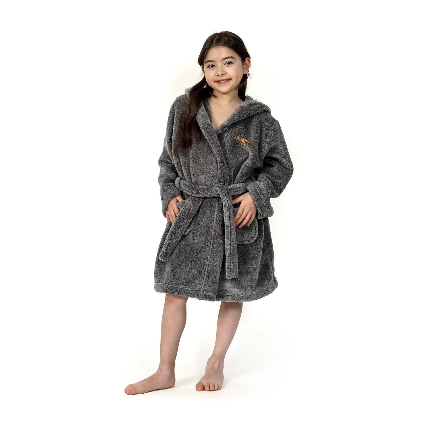 Linum Home Textiles Plush Dino Kids Bathrobe Unisex Long Sleeve Length