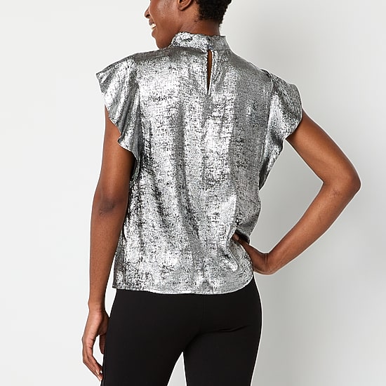 Worthington Womens Keyhole Neck Short Sleeve Blouse