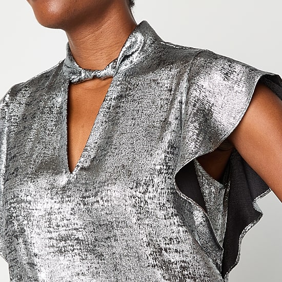 Worthington Womens Keyhole Neck Short Sleeve Blouse