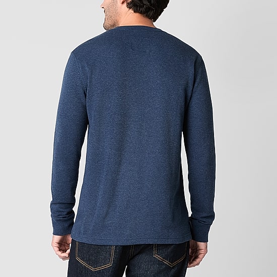 St. John's Bay Waffle Mens Henley Neck Long Sleeve Classic Fit Thermal Top