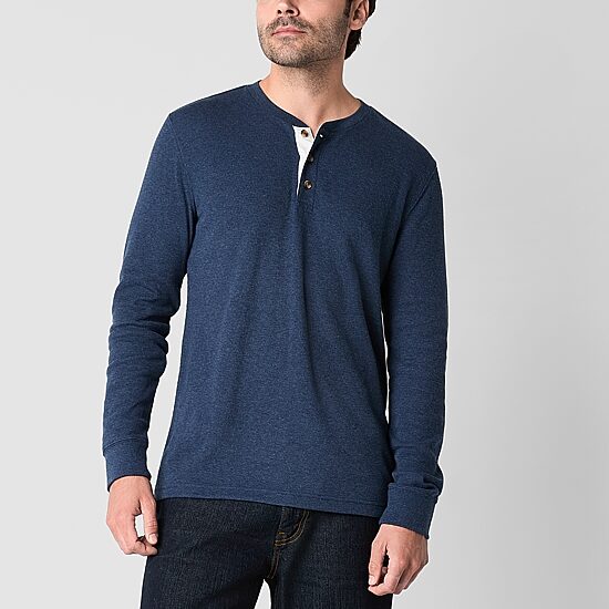 St. John's Bay Waffle Mens Henley Neck Long Sleeve Classic Fit Thermal Top
