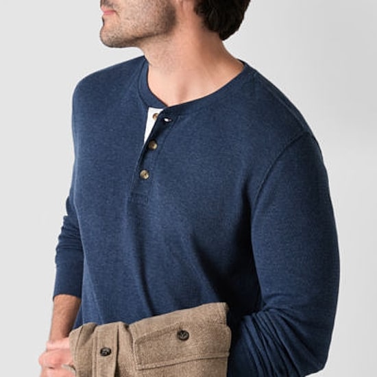 St. John's Bay Waffle Mens Henley Neck Long Sleeve Classic Fit Thermal Top