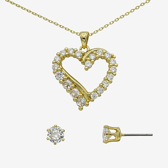 Sparkle Allure Womens Cubic Zirconia 14K Gold Over Brass Heart 2-pc. Jewelry Set