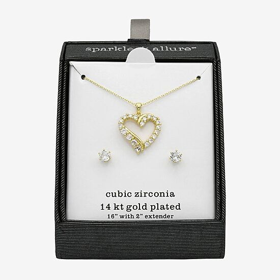 Sparkle Allure Womens Cubic Zirconia 14K Gold Over Brass Heart 2-pc. Jewelry Set