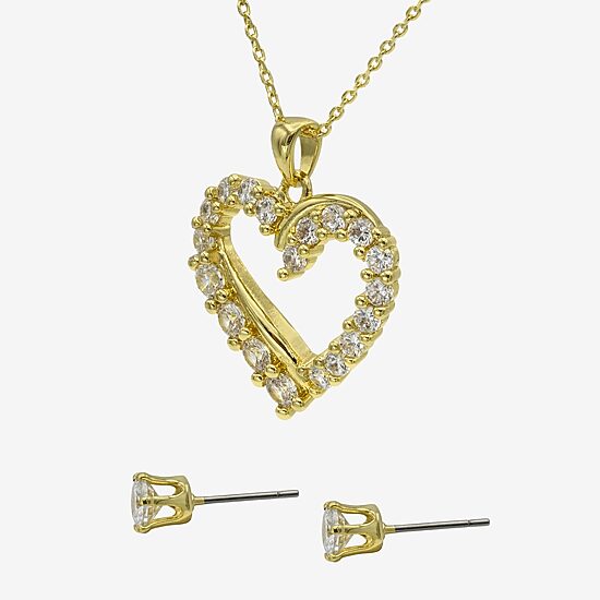 Sparkle Allure Womens Cubic Zirconia 14K Gold Over Brass Heart 2-pc. Jewelry Set