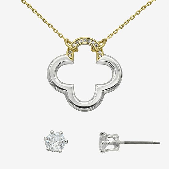 Sparkle Allure Womens Cubic Zirconia 14K Gold Over Brass Pure Silver Over Brass Clover 2-pc. Jewelry Set