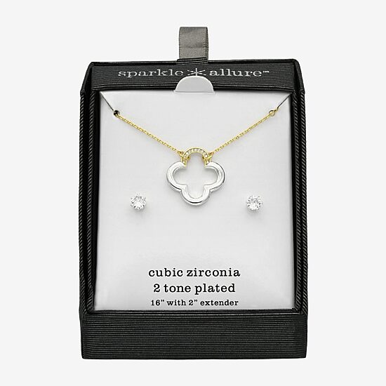 Sparkle Allure Womens Cubic Zirconia 14K Gold Over Brass Pure Silver Over Brass Clover 2-pc. Jewelry Set