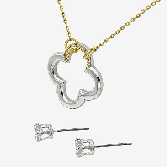 Sparkle Allure Womens Cubic Zirconia 14K Gold Over Brass Pure Silver Over Brass Clover 2-pc. Jewelry Set