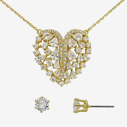 Sparkle Allure Womens Cubic Zirconia 14K Gold Over Brass Heart 2-pc. Jewelry Set, One Size