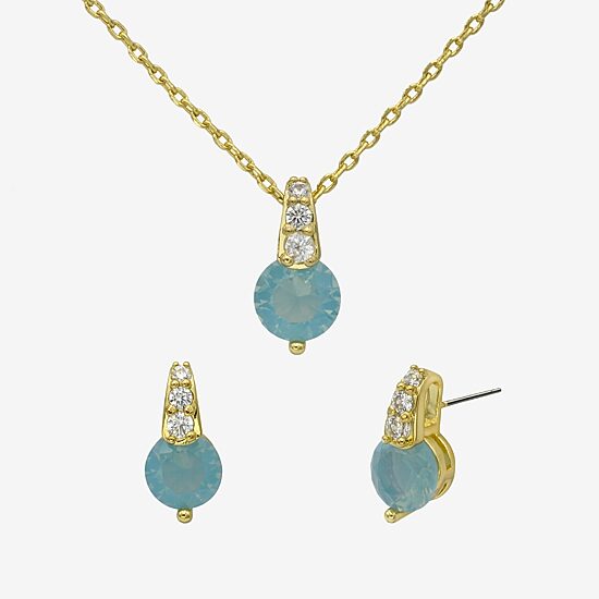 Sparkle Allure Womens Blue Cubic Zirconia 14K Gold Over Brass Round 2-pc. Jewelry Set