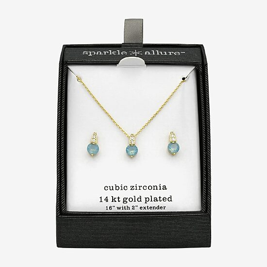 Sparkle Allure Womens Blue Cubic Zirconia 14K Gold Over Brass Round 2-pc. Jewelry Set
