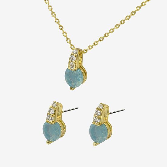 Sparkle Allure Womens Blue Cubic Zirconia 14K Gold Over Brass Round 2-pc. Jewelry Set