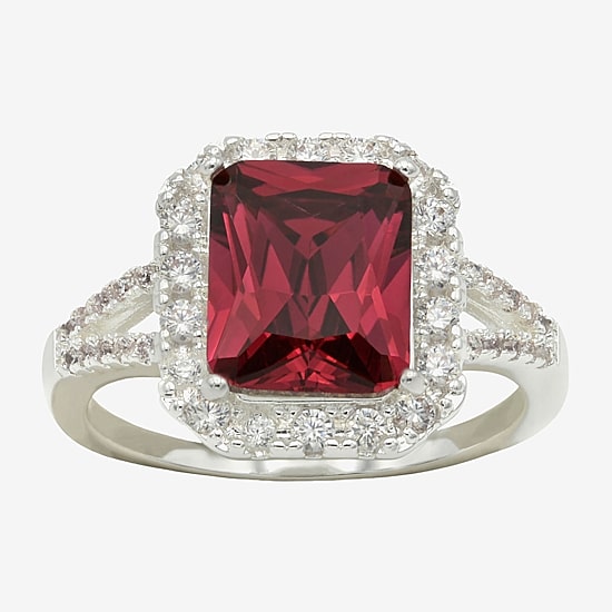 Sparkle Allure Womens Red Crystal Pure Silver Over Brass Halo Cocktail Ring